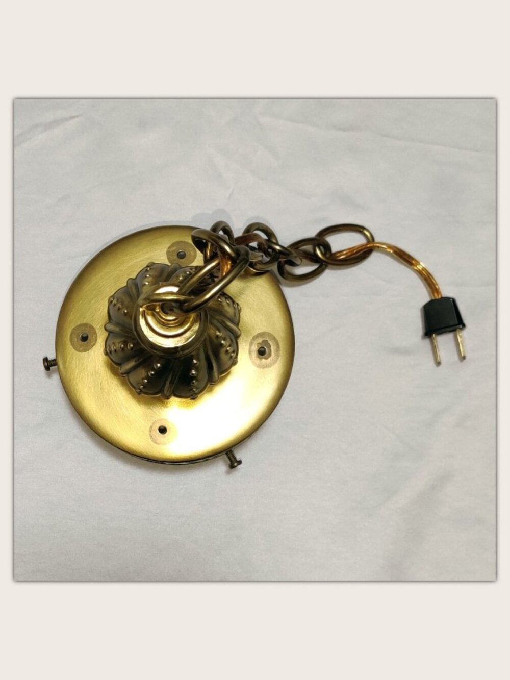 Vintage MCM Swag Lamp w/ Light Diffuser Clear Glass & Brass Tone Metal - Plug-In - Picture 9 of 12